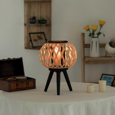 Vintiquewise Modern Black, Natural Bamboo Candle Decorative Trellis Design Lantern with Stand QI004166